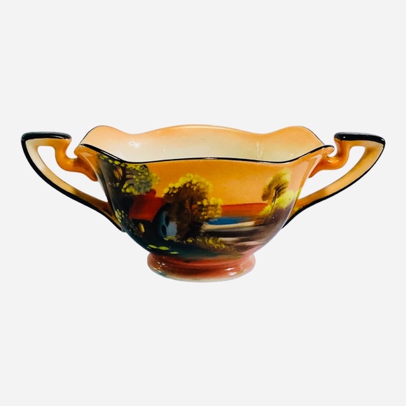 Noritake Vintage Lusterware Sugar Bowl Red Roof Cabin Hand Painted - Picture 7 of 9